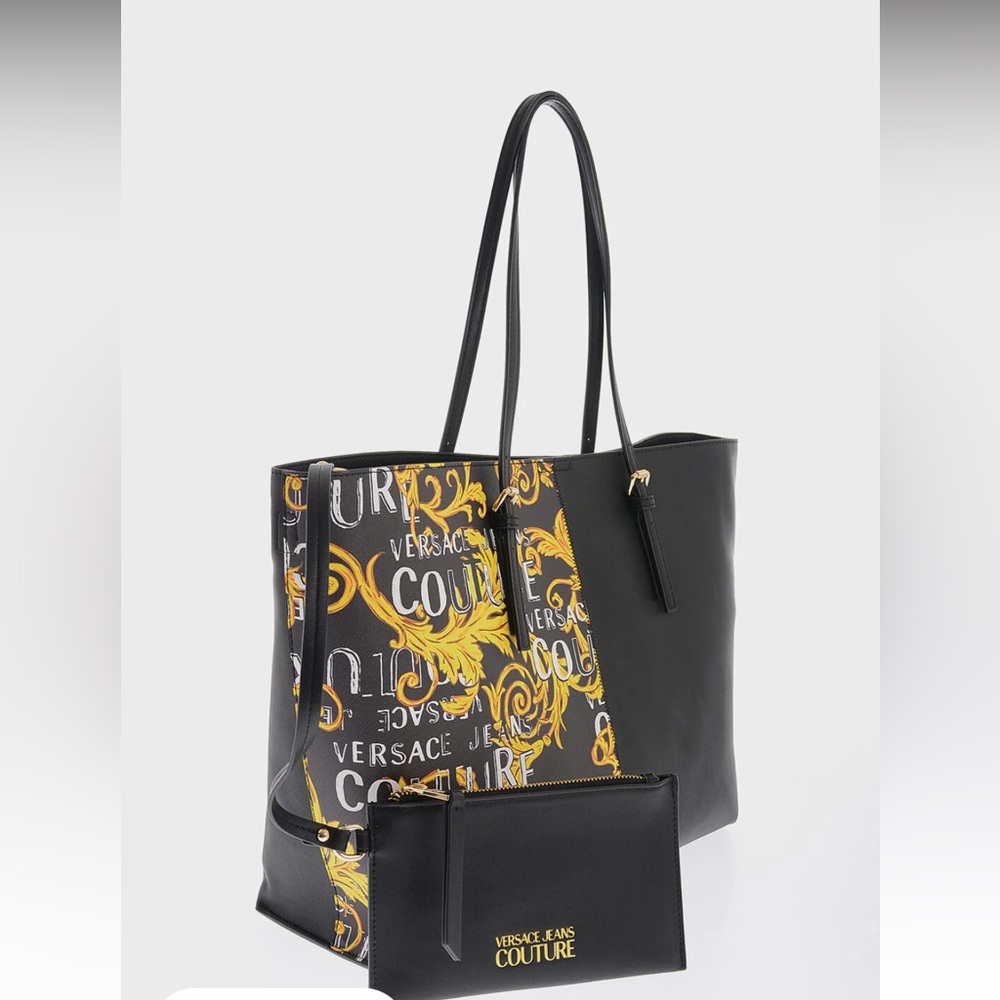 Versace Jeans Couture Baroque Printed Faux Leather Rock Cut Tote Bag